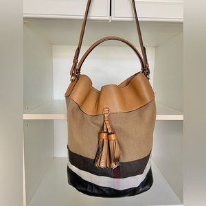 Burberry Ashby Bucket Bag Tassels, Plaid, Leather, Detachable Crossbody Strap